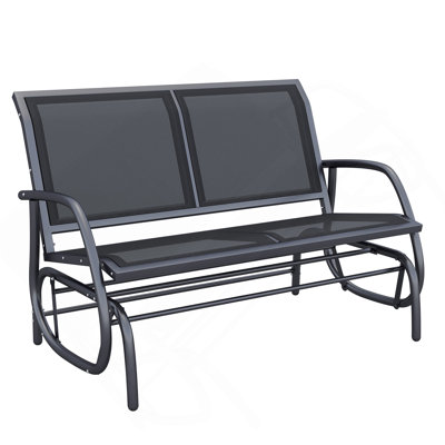 Outsunny 2-Person Outdoor Glider Bench, Patio Double Swing Rocking Chair Loveseat W/ Powder Coated Steel Frame For Backyard Garden Porch, Black