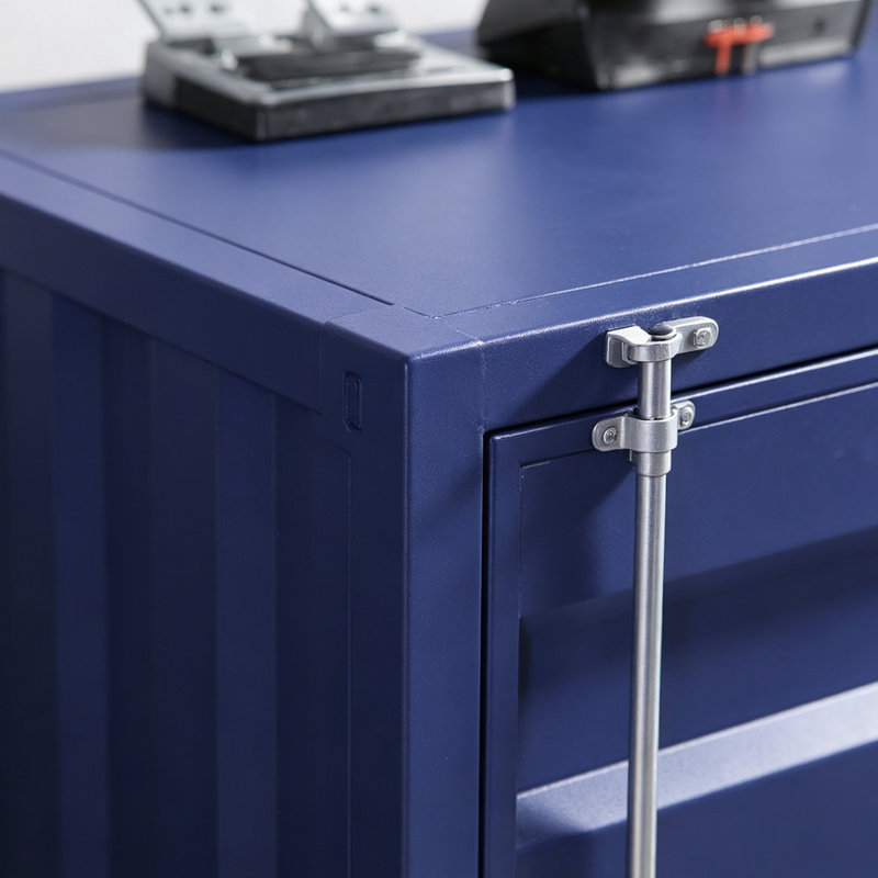 Coffre cargo bleu, armoire de rangement métallique avec porte simple de style conteneur