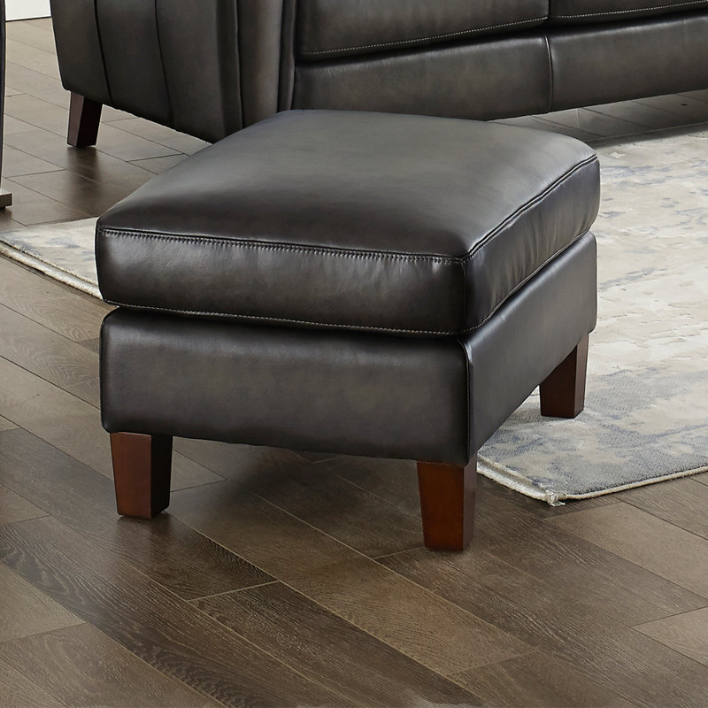Leather Ottoman, Ash Gray Genuine Leather