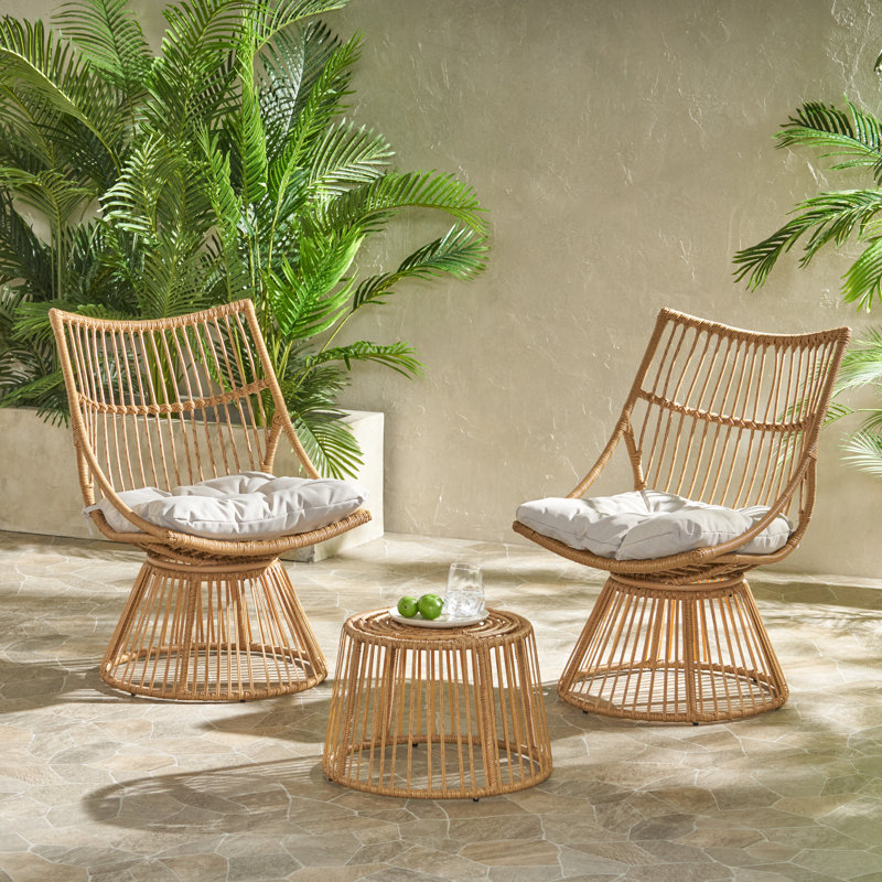 Fiona 2 - Person Patio Conversation Sets with Cushions, Light Gray, Natural