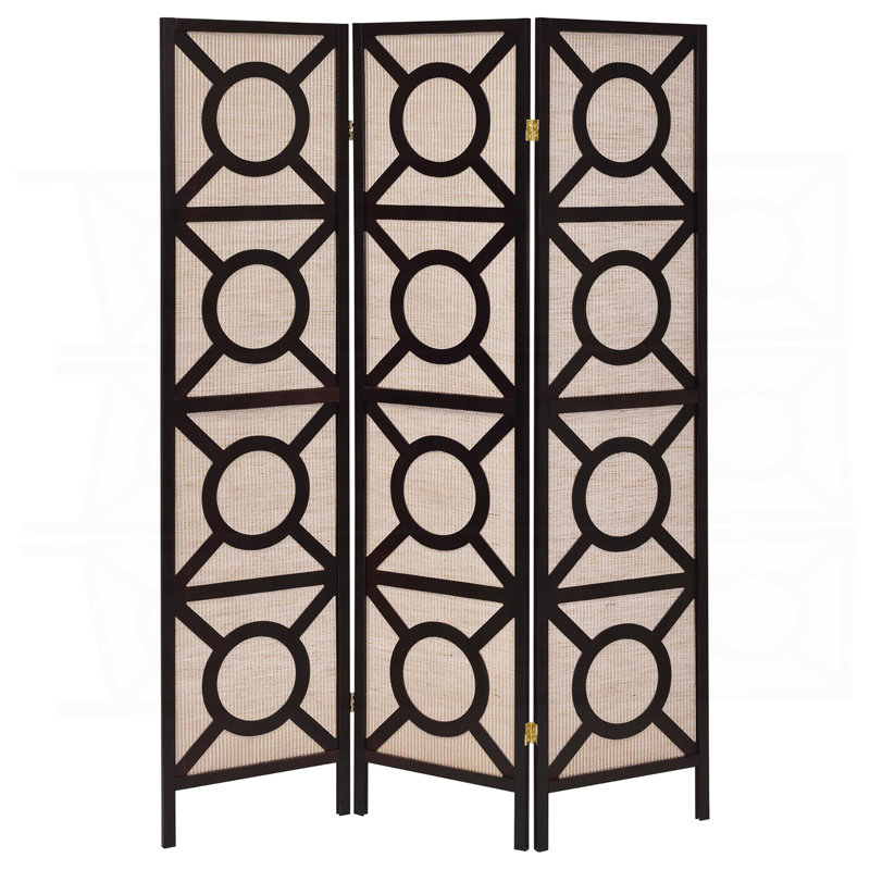 Tan And Cappuccino Circle Pattern 3-Panel Folding Screen
