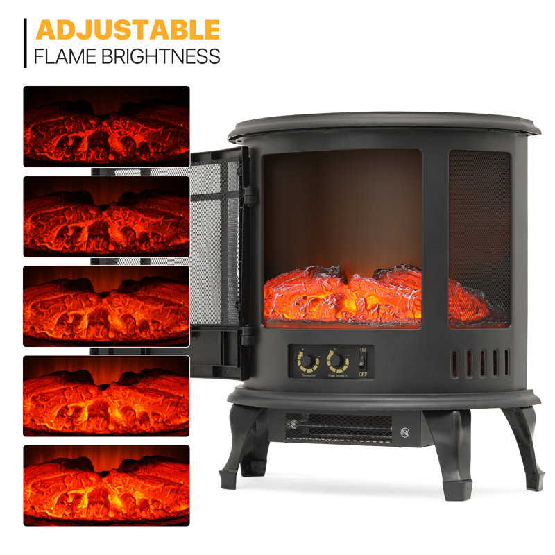 22" Electric Fireplace Heater with Flame Effect, Freestanding Fireplace with Adjustable Temperature