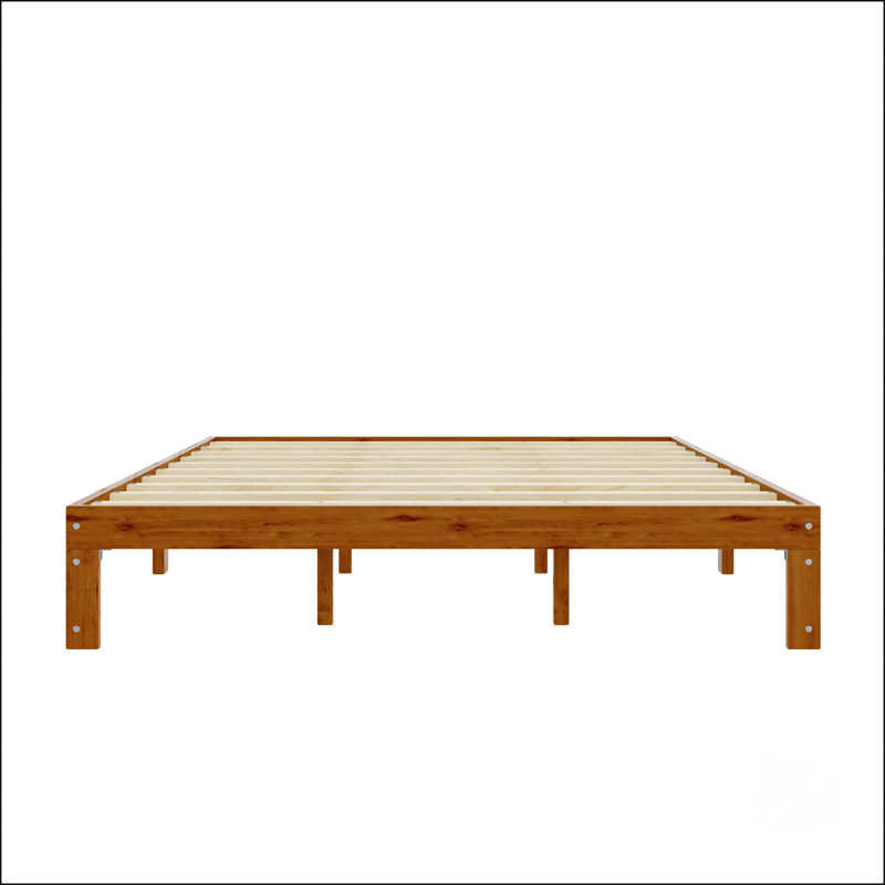 Queen Size Light Brown Solid Wood Platform Bed Frame with Slat Support