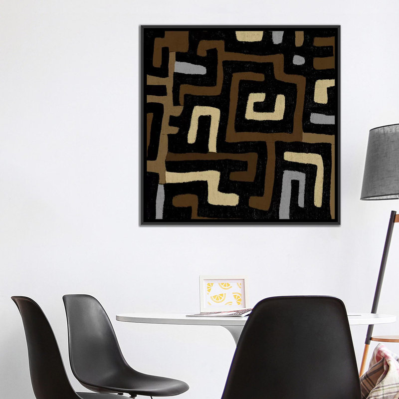 «Mudcloth Geometric Design I», impression sur toile, Black Framed Canvas, Pas de tapis, H 18 po x l 18 po x P 1,5 po