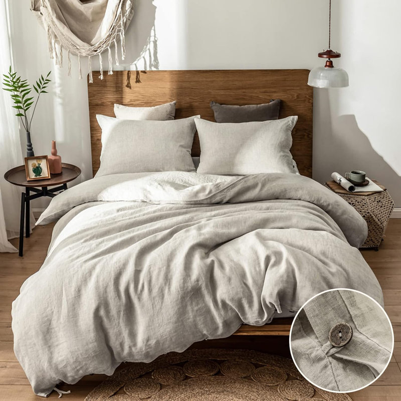 Duvet Cover Set-Button Loop, Linen, Queen Duvet Cover + 2 Standard Shams