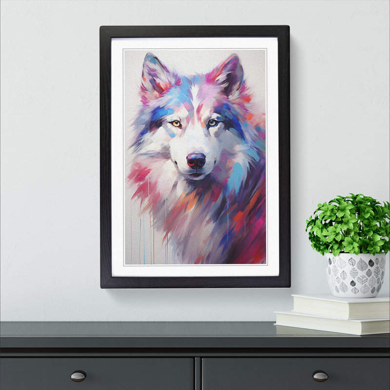 Husky Gestural No.3 - Single Picture Frame Print on Wood, Black, 64cm H x 46cm W x 2cm D