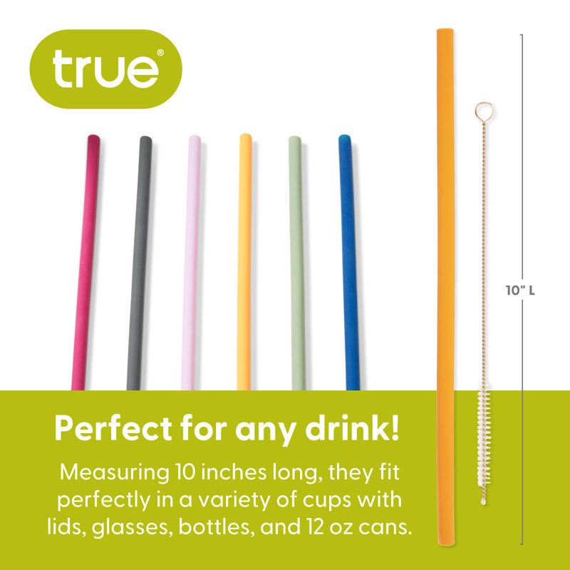 Silicone Straws with Cleaning Brush in Assorted Colors