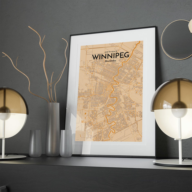 Winnipeg, carte de la ville, impression rétro, H 17 po x l 11 po