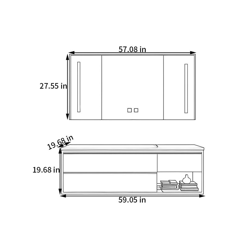 Armoire de salle de bain luxueuse, Noyer, 59"