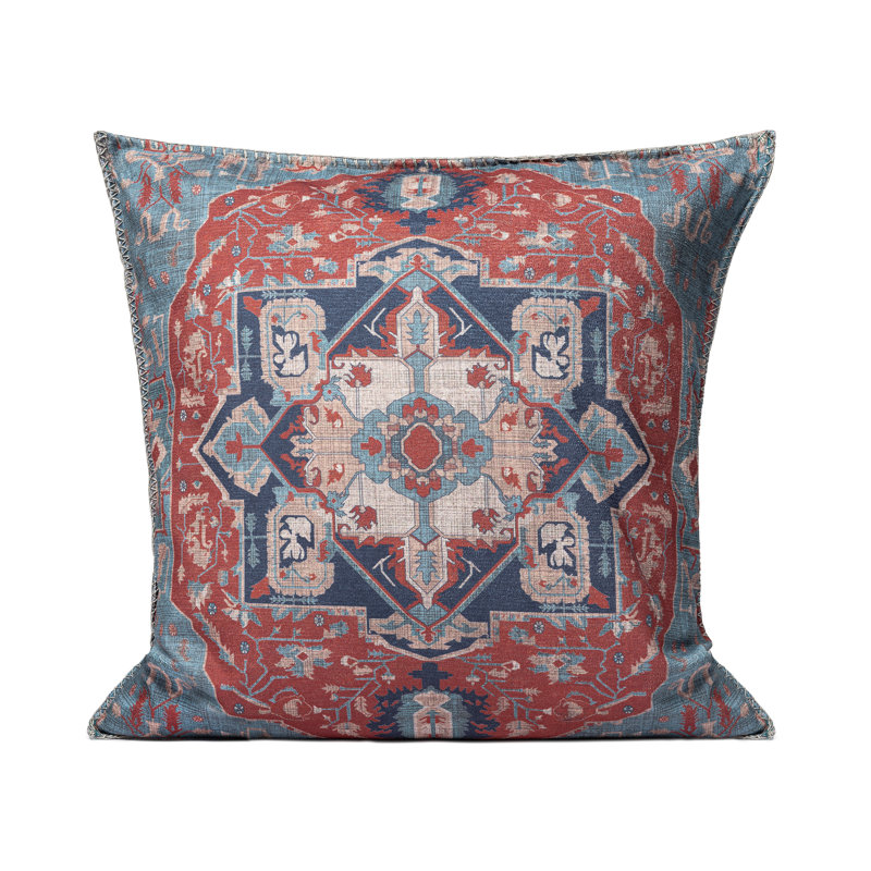 Red and Navy Persian Medallion Square Throw Pillow