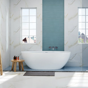 55.12" L X 29.1" W X 22.05" H Matte White Freestanding Solid Surface  Bathtub SWBT45-5529