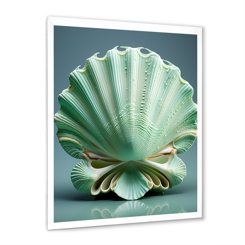 «Green Clam Ocean Treasures II», reproduction sur toile, Cadre simple blanc, H 20 po x l 12 po x P 1 po