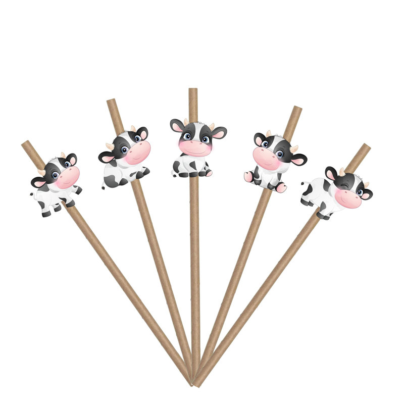 10 PCS Cow Paper Straws