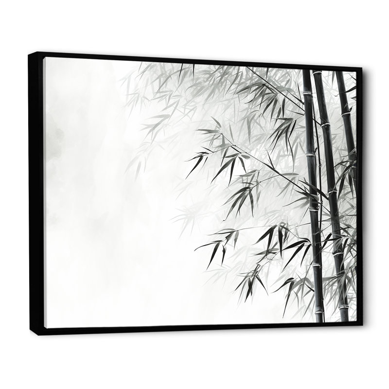 Bambou sauvage noir et blanc sur toile, H 34 po x l 44 po x P 1,5 po, Cadre flottant noir