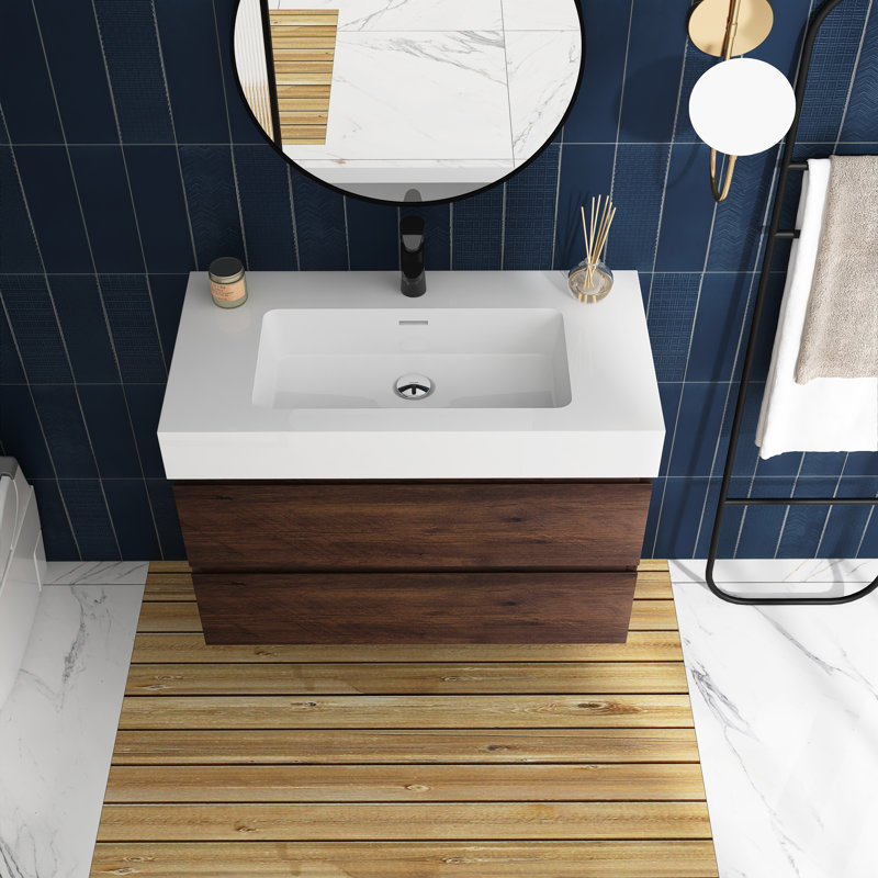 36'' Single Bathroom Vanity with Solid Surface Top, White, Walnut