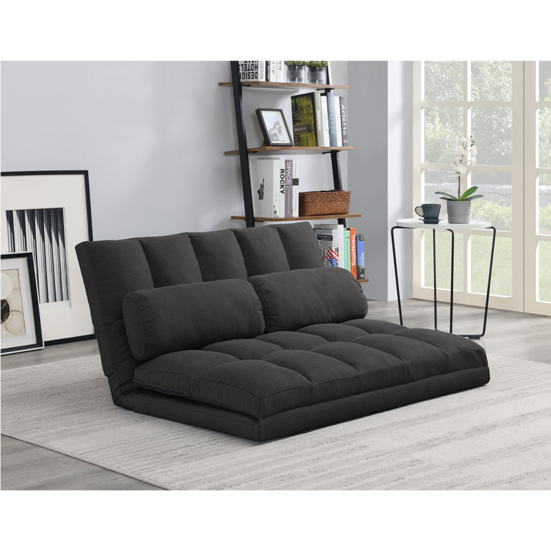 Canapé-lit à 3 volets, matelas pliant avec 2 coussins, rembourrage en mousse haute densité noir, tissu en polyester, Noir