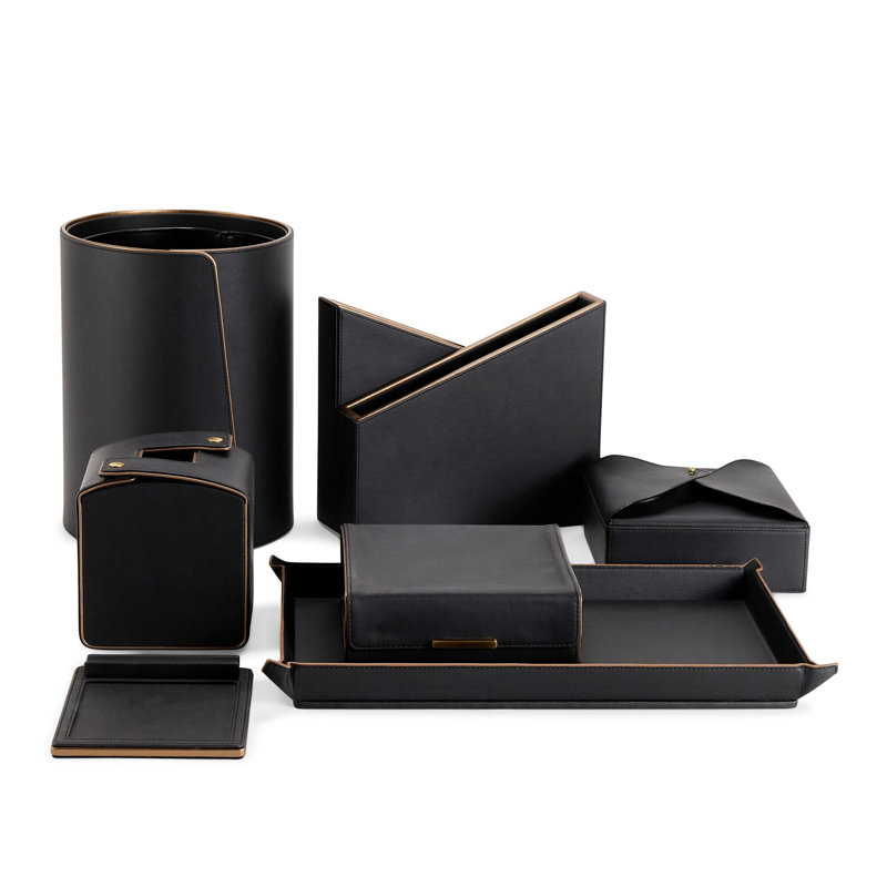 Leather Notepad Holder, Black/Rose Gold