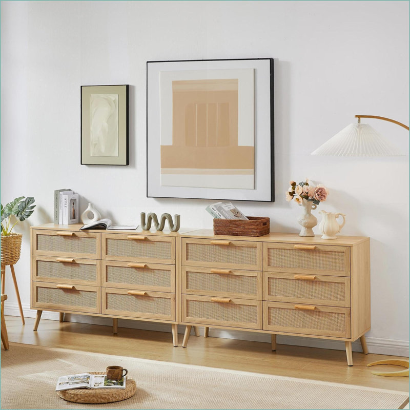 Commodes avec 6 tiroirs en rotin, naturel l 47,2 po x P 15,8 po x H 30 po | Panneau de particules | Naturel