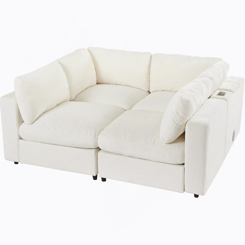 133.5" Modular Sofa With Storage, USB/Wireless Charging & Bluetooth Speaker