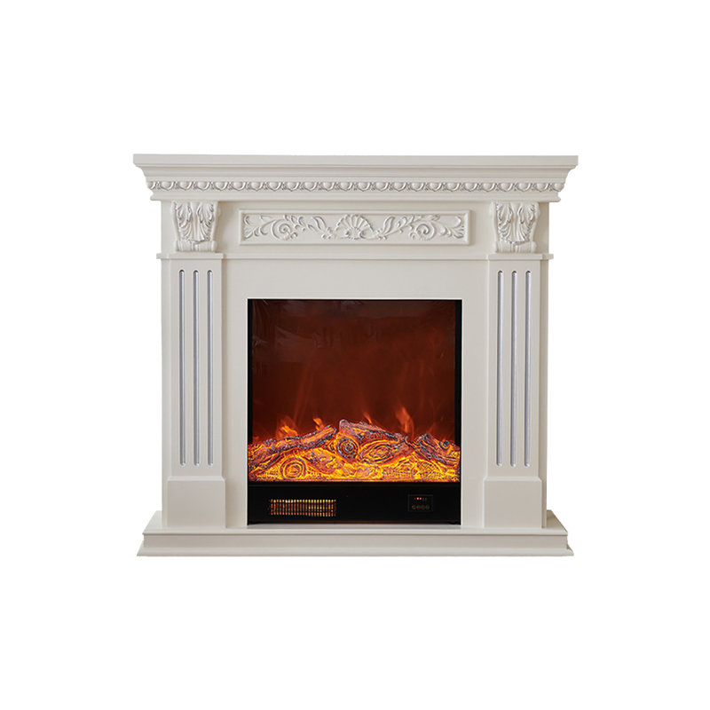 White Solid Wood Electric Fireplace