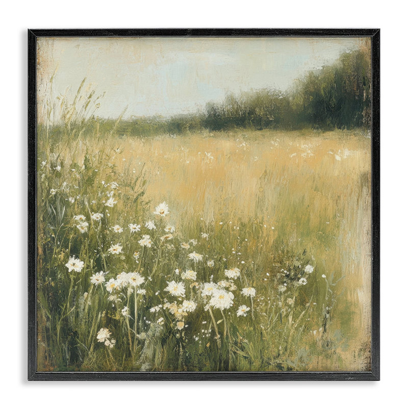 Daisy Dream Field, giclée encadrée, design par Petal Prints Design, Giclée encadrée noir minuit, H 12 po x l 12 po