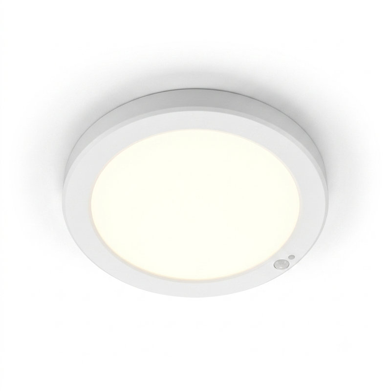Plafonnier DEL ultraplat E2 Lighting de 20 cm (8 po) avec détecteur de mouvement PIR intelligent, 18 W, 3 températures de couleur sélectionnables, blanc, lot de 1