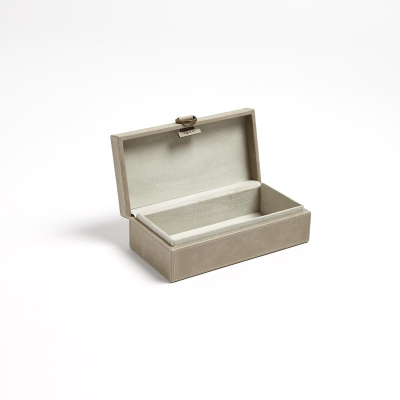 Marbled Leather D Ring Box, Light Gray, 3.25" H x 5.75" W x 10" D