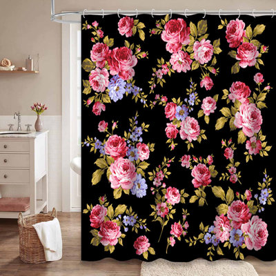 Waterproof Floral Corsage Vintage Rose Shower Curtain with 12 Hooks