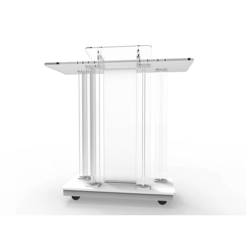 Clear and White Acrylic MDF Rolling Podium with Casters