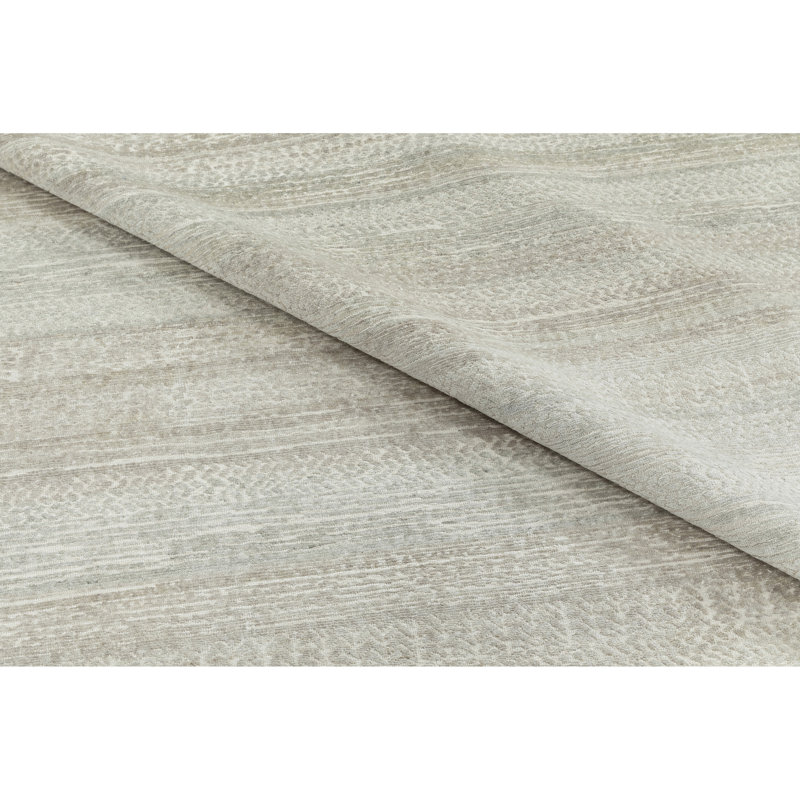 High-Quality Hand-Knotted Silver And Ivory Area Rug, Rectangle 10' x 14'