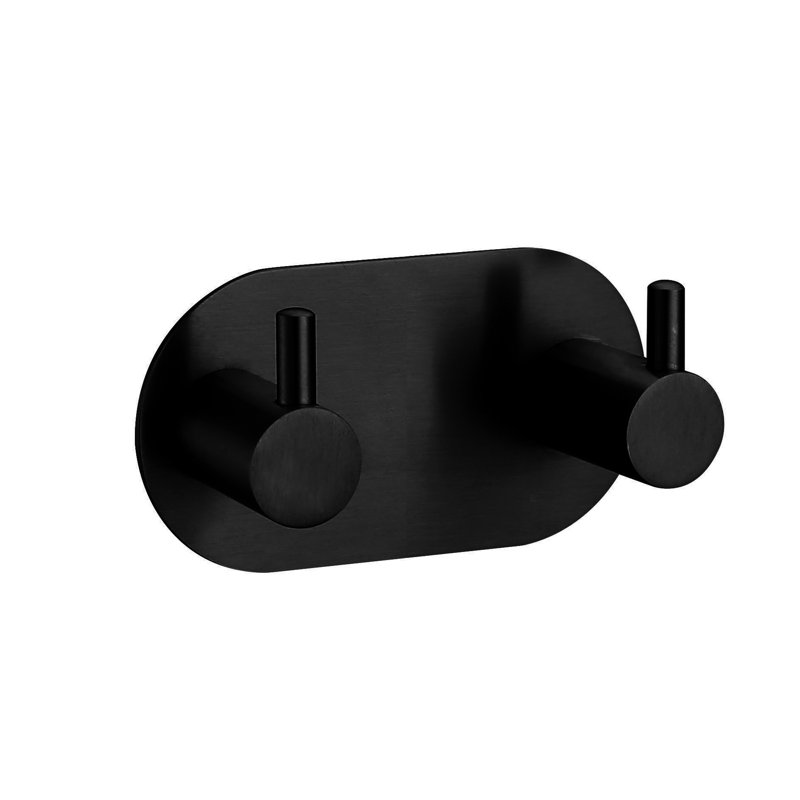 Adhesive Double Wall Mounted Robe Hook, Matte Black