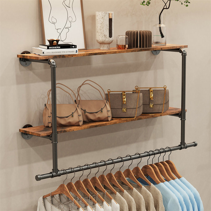 Beton 116cm Industrial Pipe Clothing Rack, Black+Dark Brown