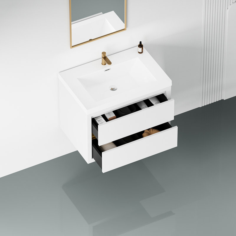 Meuble-lavabo de salle de bain avec comptoir et rangement - 30 po, meuble-lavabo de comptoir flottant élégant, hygiénique et élégant