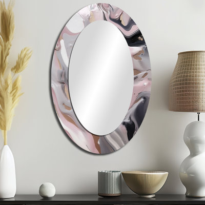 Œuvre de peinture en marbre massif IV - miroir mural ovale rose