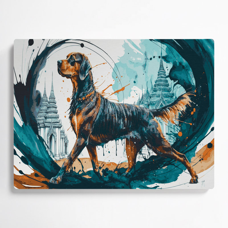 Chiens, art mural bleu en métal Ridgeback, H 8 po x l 10 po