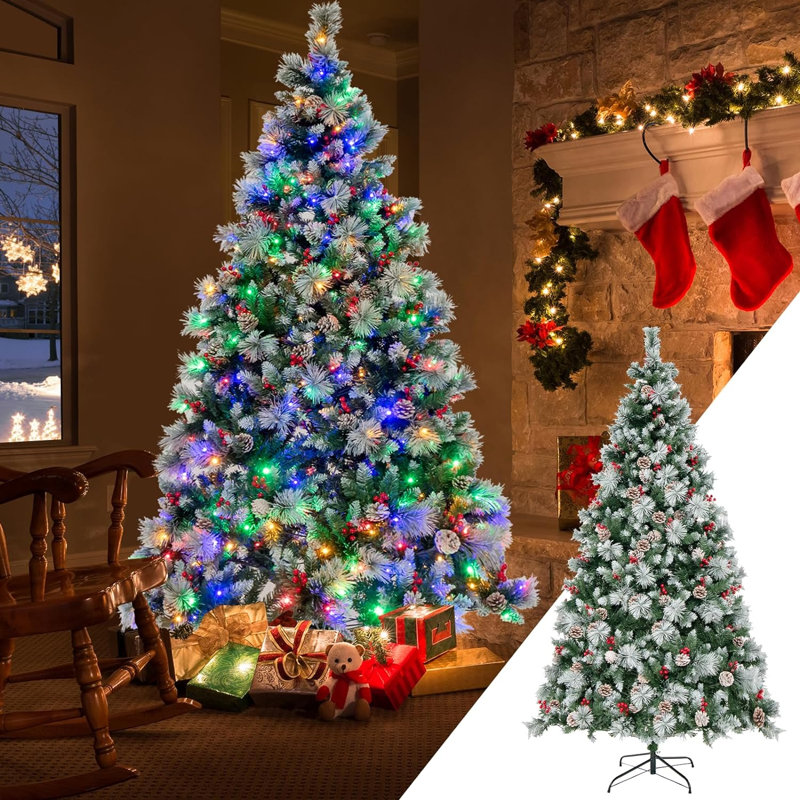 Lighted Artificial Pine Christmas Tree, 210cm H
