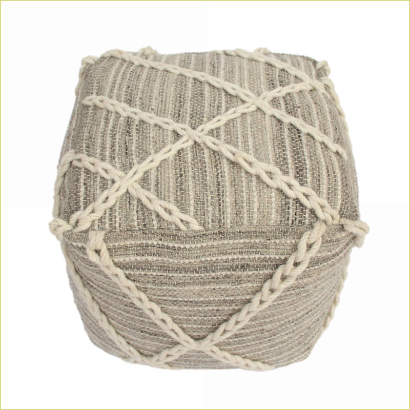 Pouf repose-pieds, carré en corde pour salon / siège de sol, gris clair et amp; Ivoire | Gris | Corde