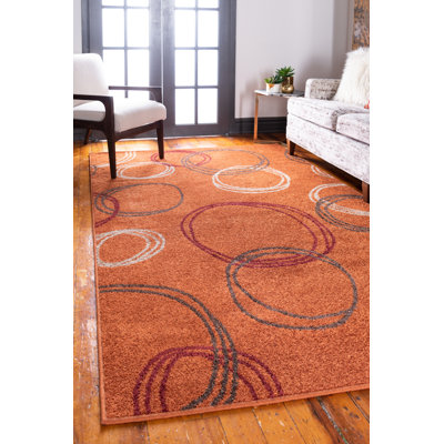 Tapis terre cuite à motif abstrait Lilla