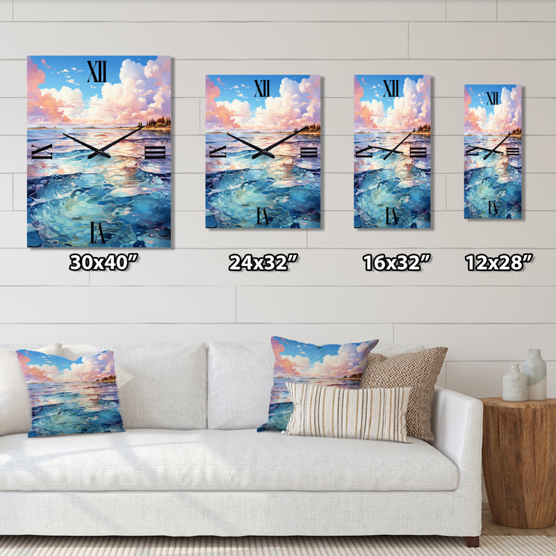 Clouds Aqua Mirage - Nautical & Beach Wall Clocks, Extra Large
