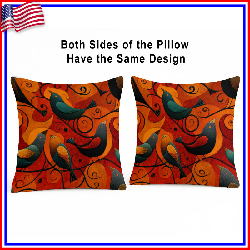 Coussin décoratif oiseaux, oreillers animaux, 14 X 14 pouces
