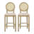  Counter Height Bar Stools, Set of 2, Round Back Cane Back Stools with Footrest, Upholstered Seat, Beige