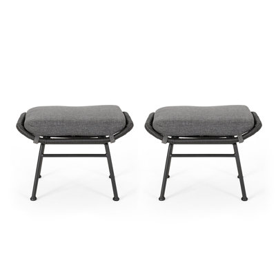 Montana Faux Rattan Outdoor Patio Ottoman With Cushion (Set Of 2)