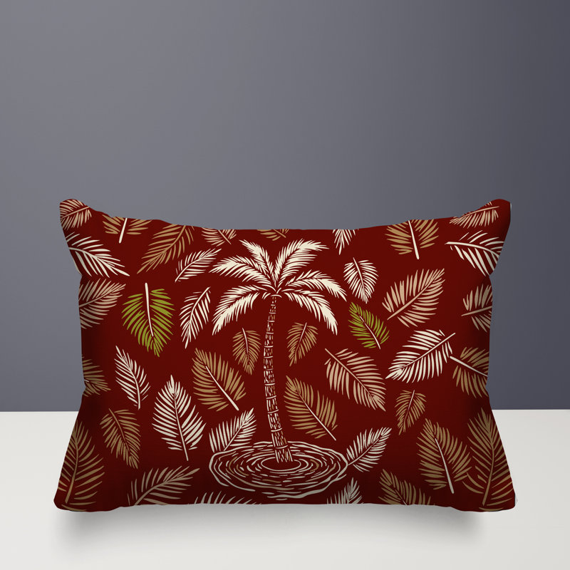 Oreiller rectangulaire réversible intérieur / extérieur Palmgroove Palm, Rectangle H 18 po x l 25 po, Rouge