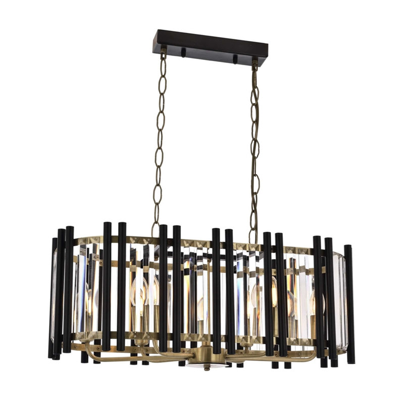 Luminaire suspendu géométrique à 8 lumières pour îlot de cuisine, Or/noir