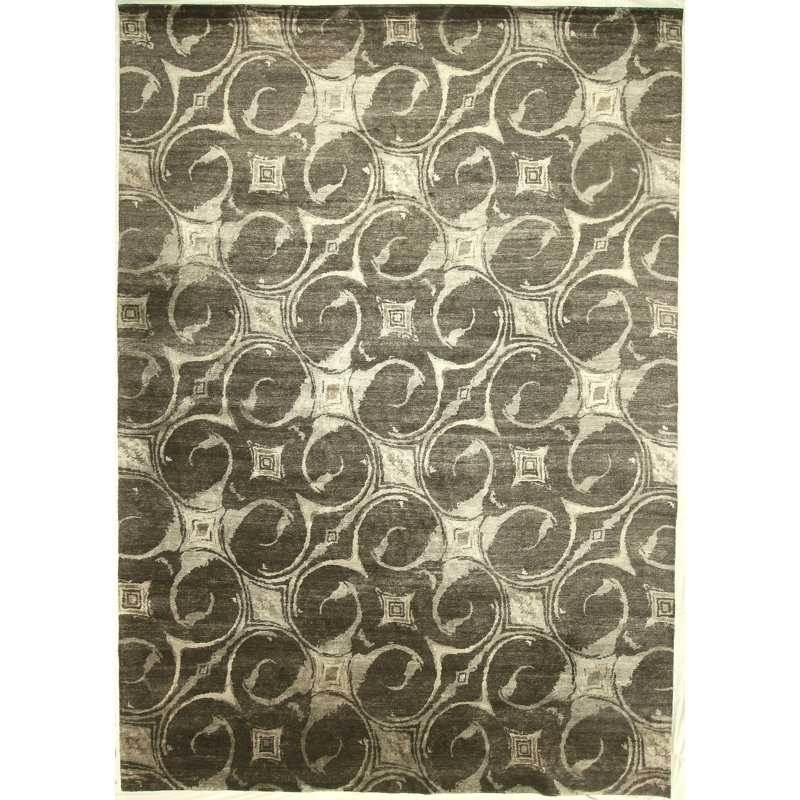 Tapis noué la beige/gris 9'11" x 14" one-of-kind à la main