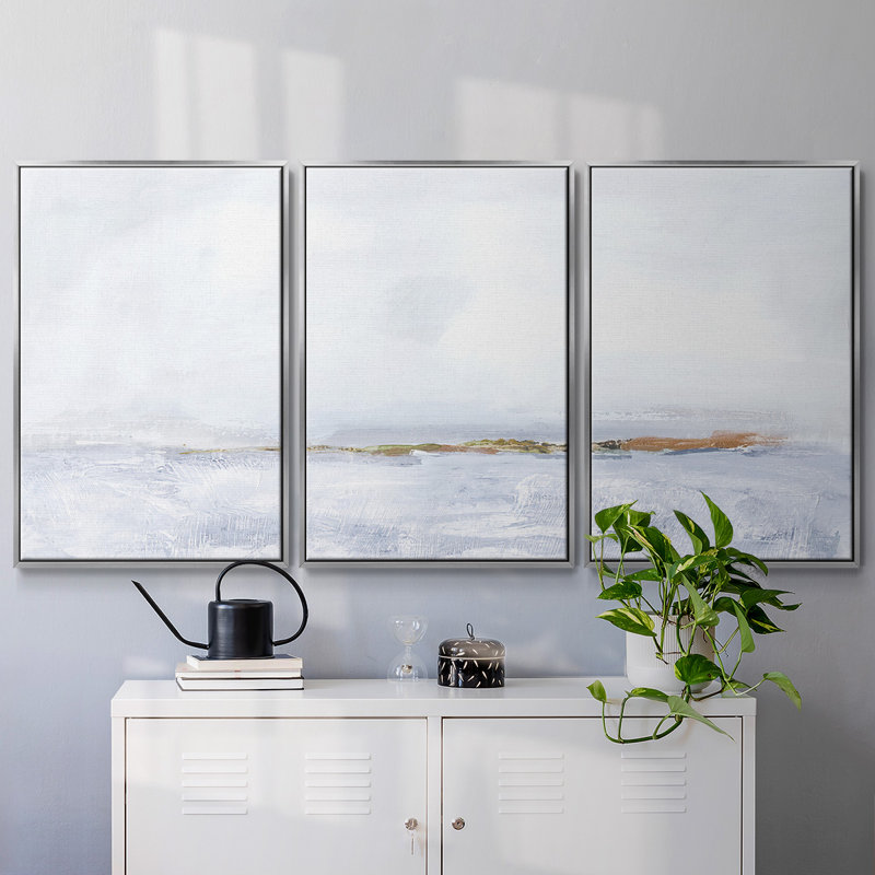 Polar Divide II - Toile encadrée multi-pièces, H 36 po x l 75 po, Encadrement argenté
