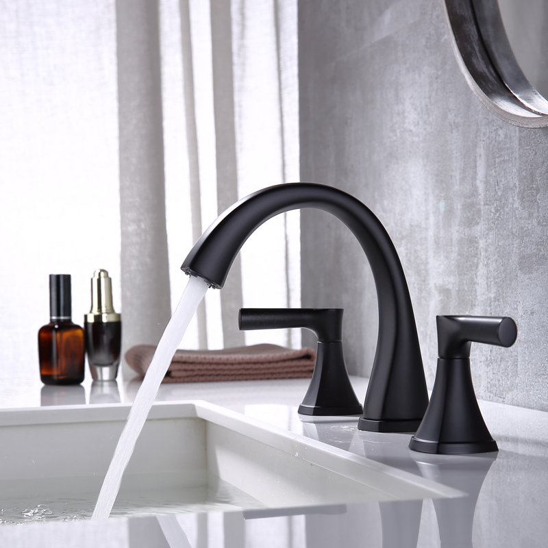 Widespread 2-handle Bathroom Faucet with Drain Assembly, Matte Black