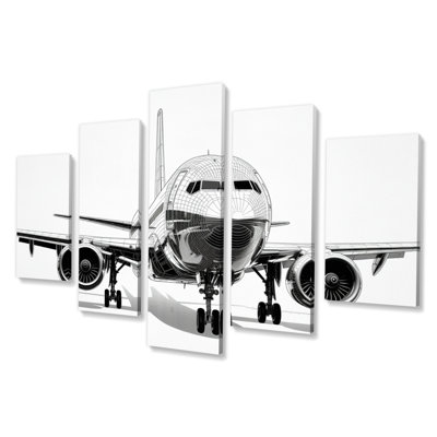 «Black & White Plane», impression sur toile transport - 5 panneaux