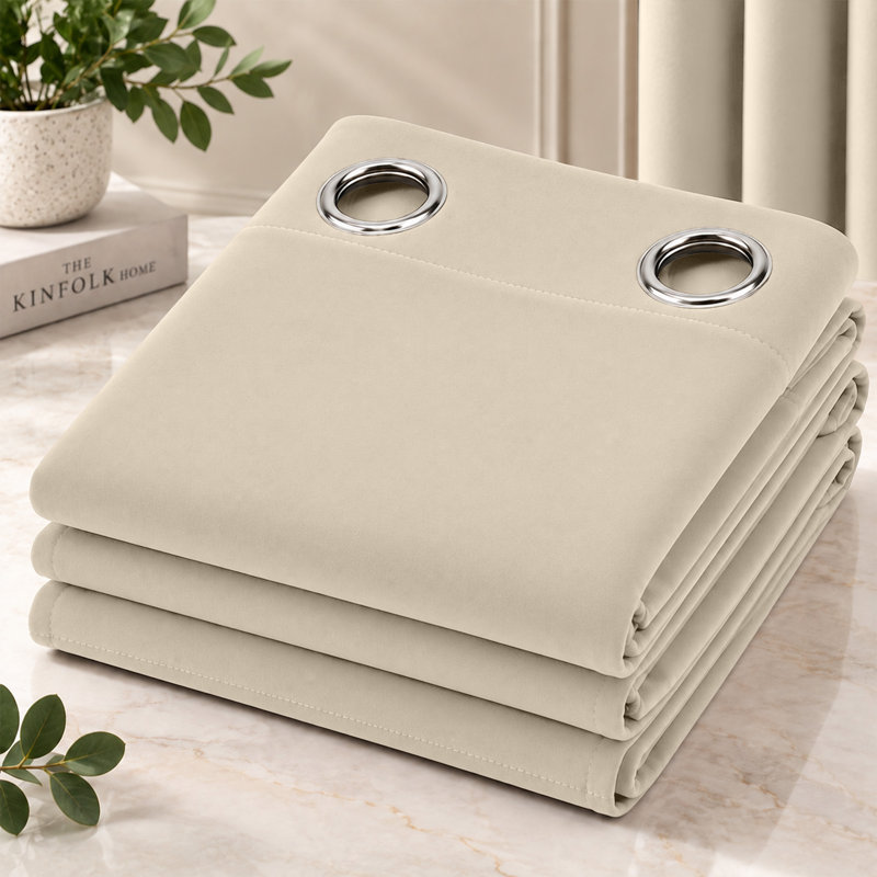 BLACKOUT 99% EYELET CURTAIN 46X90 for BEDROOMS, CREAM