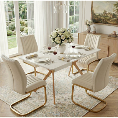 Table de salle à manger en MDF blanc pour cuisine ou bureau, style moderne rectangulaire, 4 places